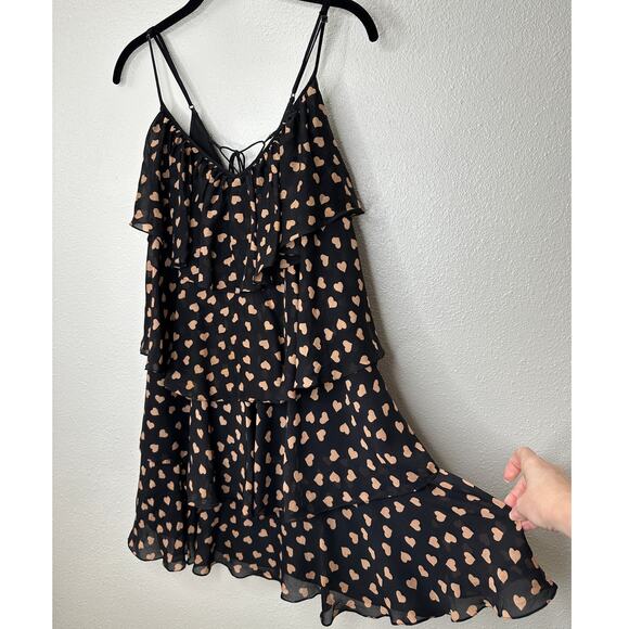 Carina Duek Black Peach Polka Dot Heart Vneck Tiered Ruffle Mini 40 / S - Picture 1 of 11